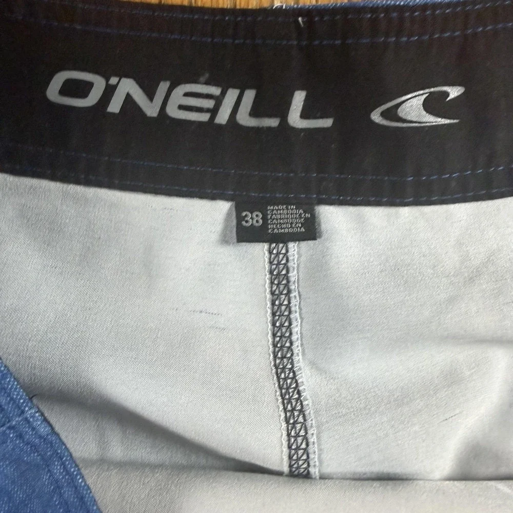 O'Neill Board Shorts Mens 38 Blue Stripe Swim Trunks Cargo Pocket Stretch
